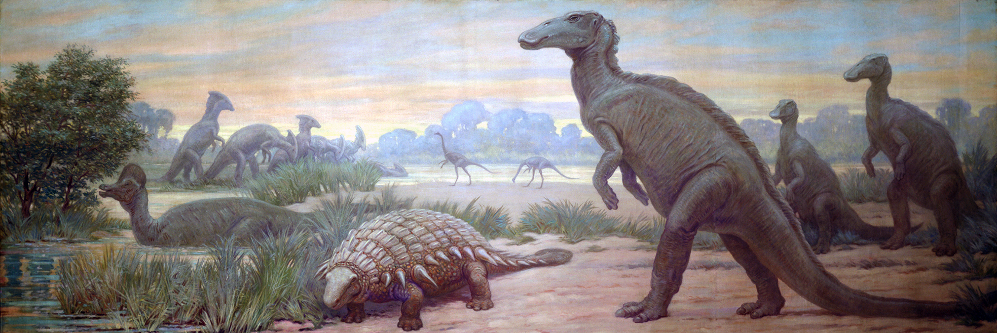 Illustration classique de dinosaures du Crétacé